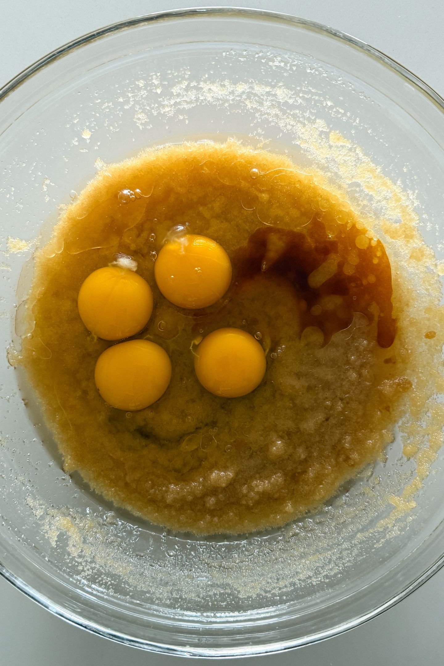 Mixing the wet ingredients together for the gluten-free carrot cake.