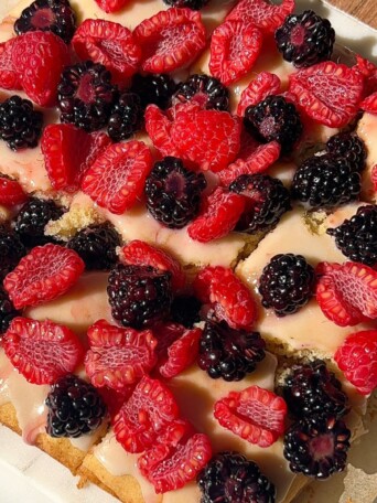 Sliced Berry Cake on a platter.