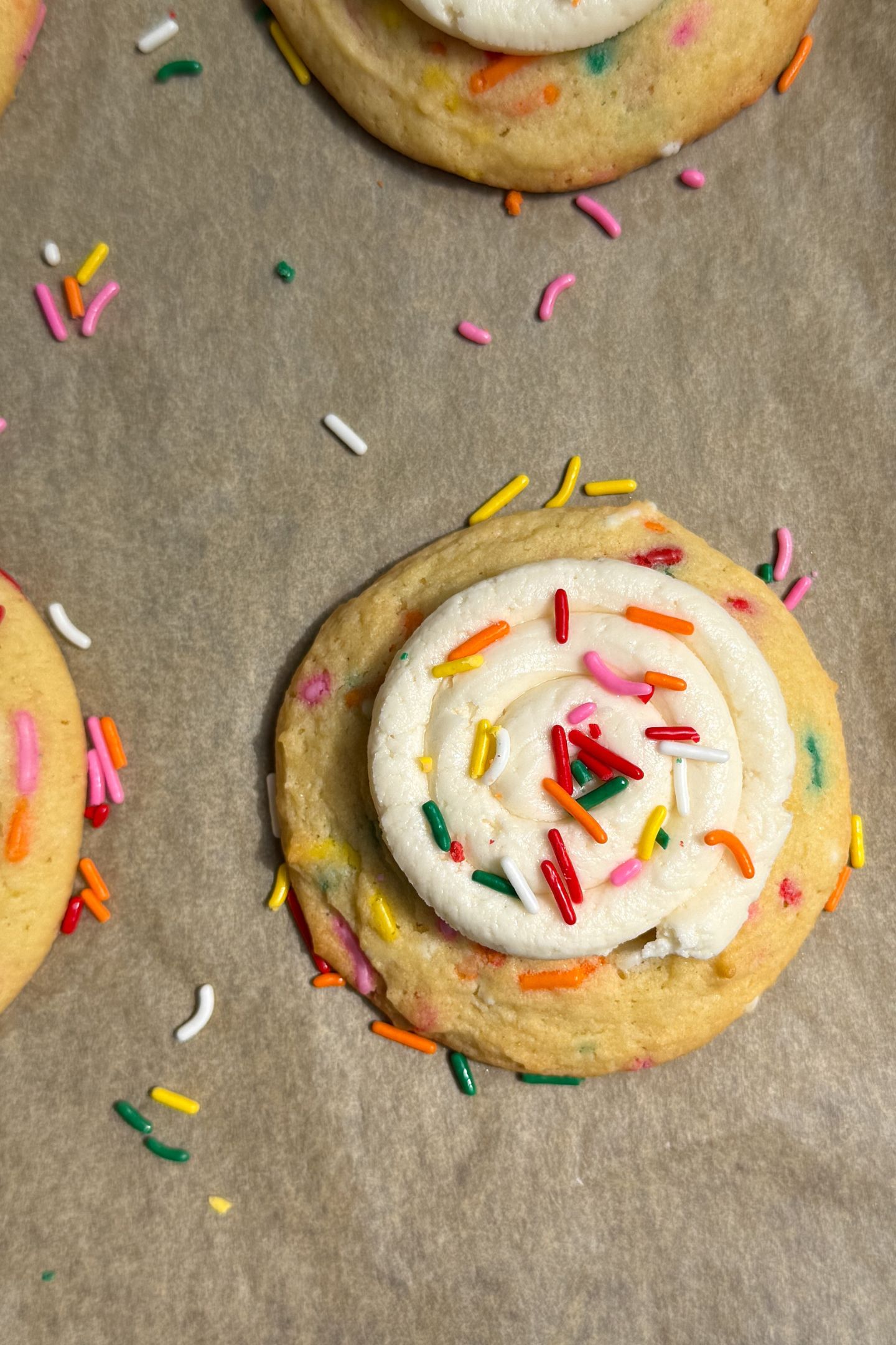 Sprinkles added to top of cookies.
