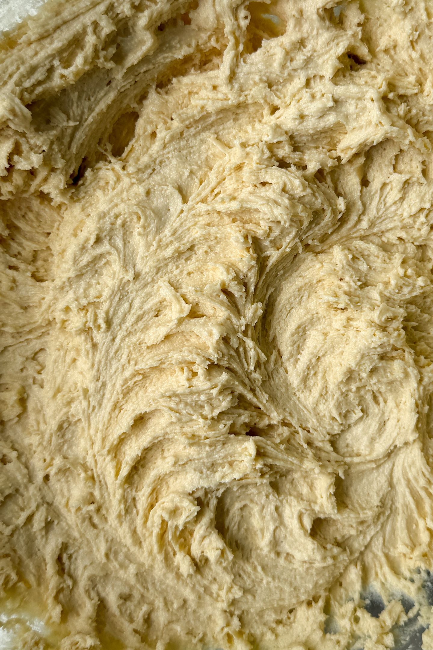 Wet and dry ingredients combined in a bowl.