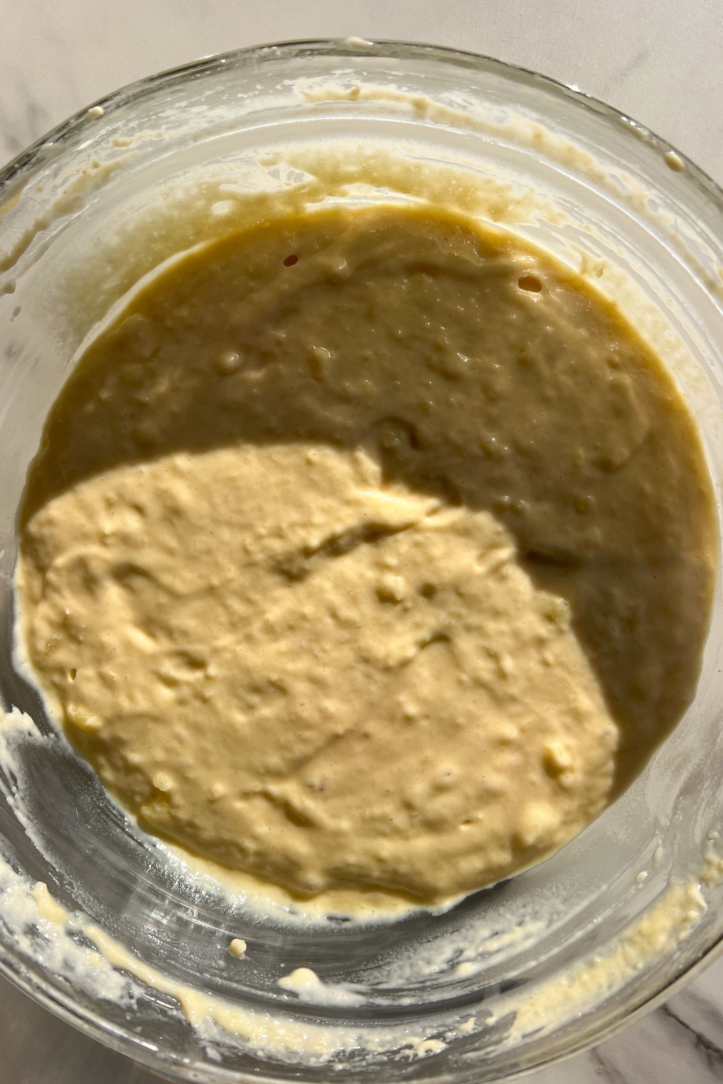 Batter resting in a large mixing bowl.