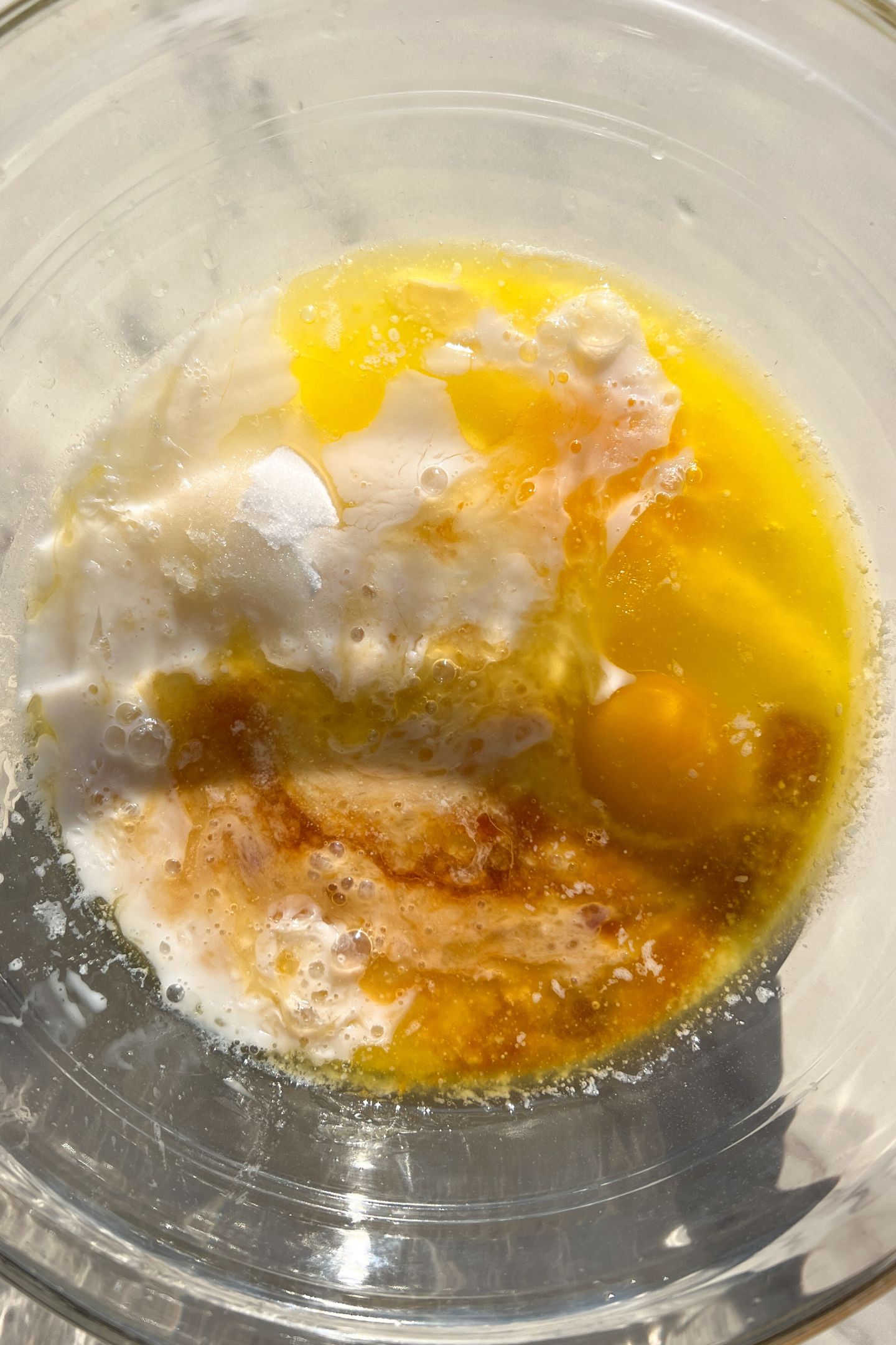 Wet ingredients in large mixing bowl.
