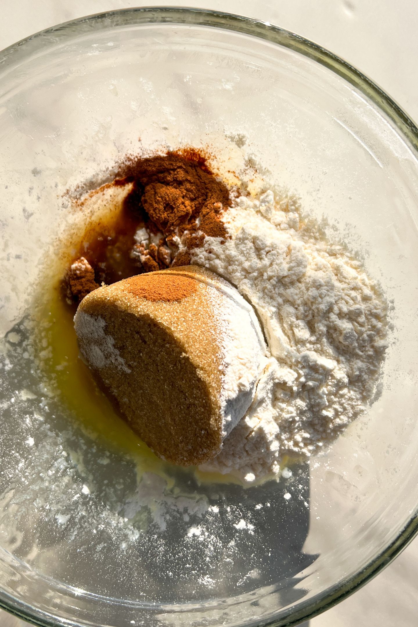 Ingredients to make the crumb topping in a bowl.