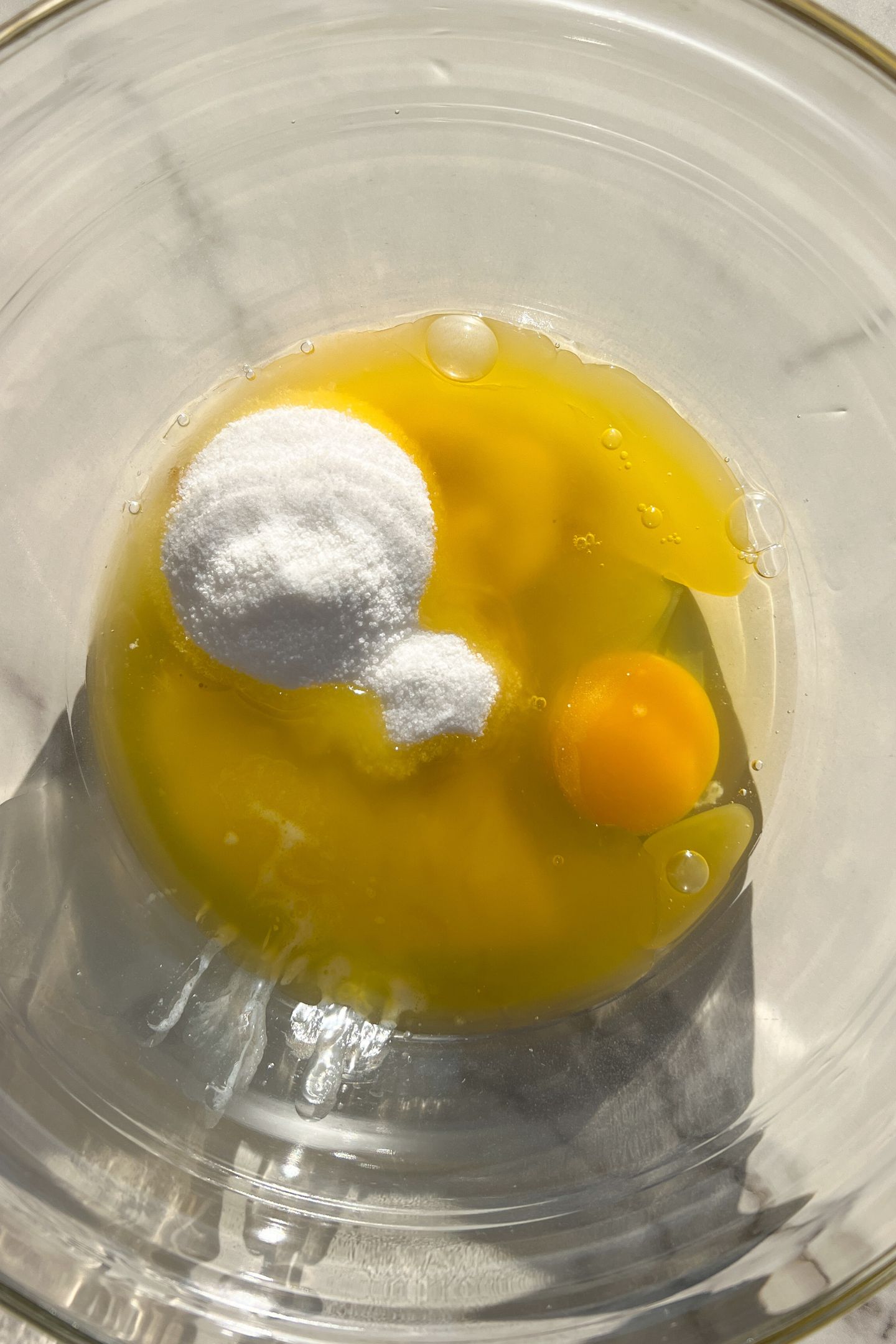 Wet ingredients in a large mixing bowl.