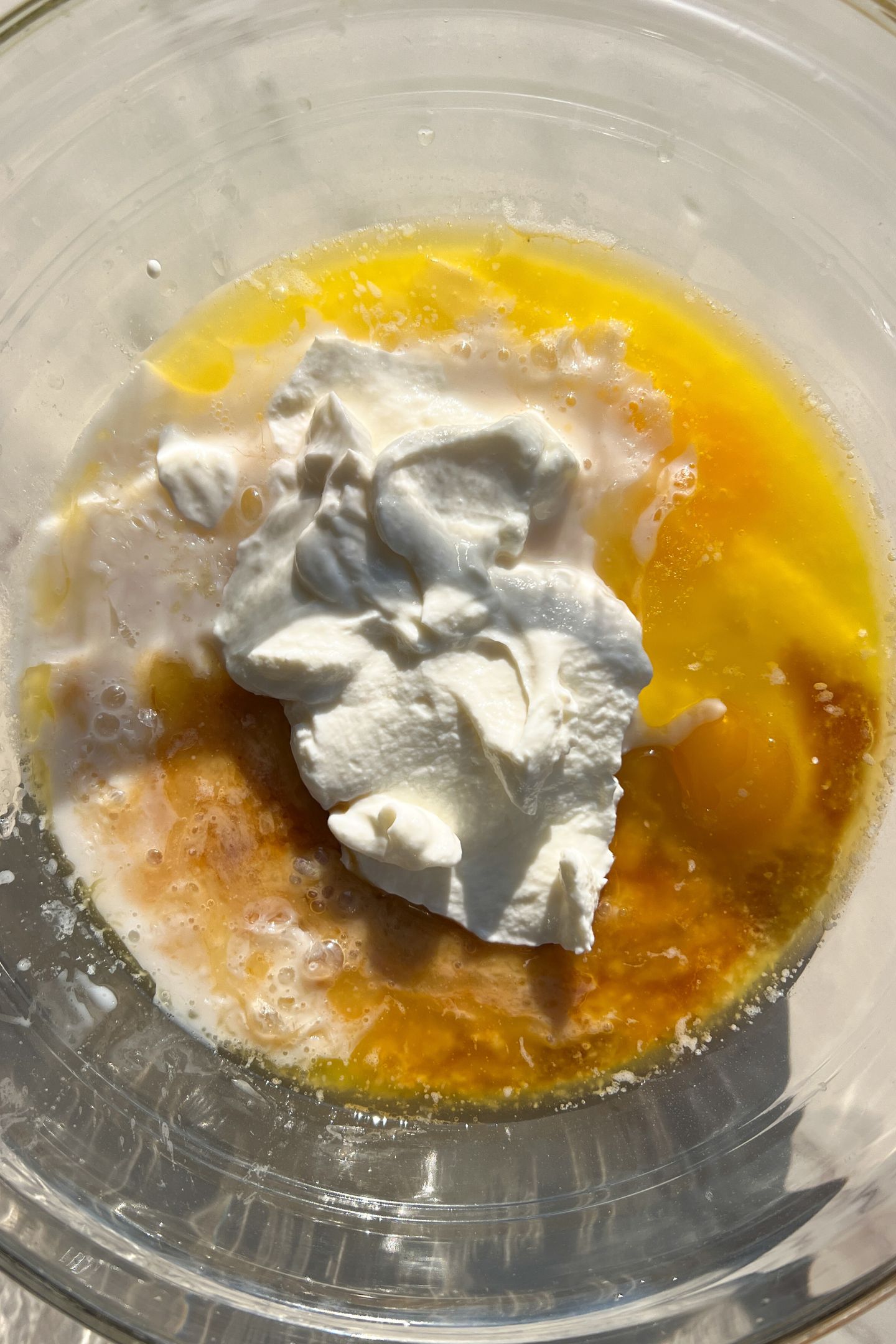 Wet ingredients in large mixing bowl.