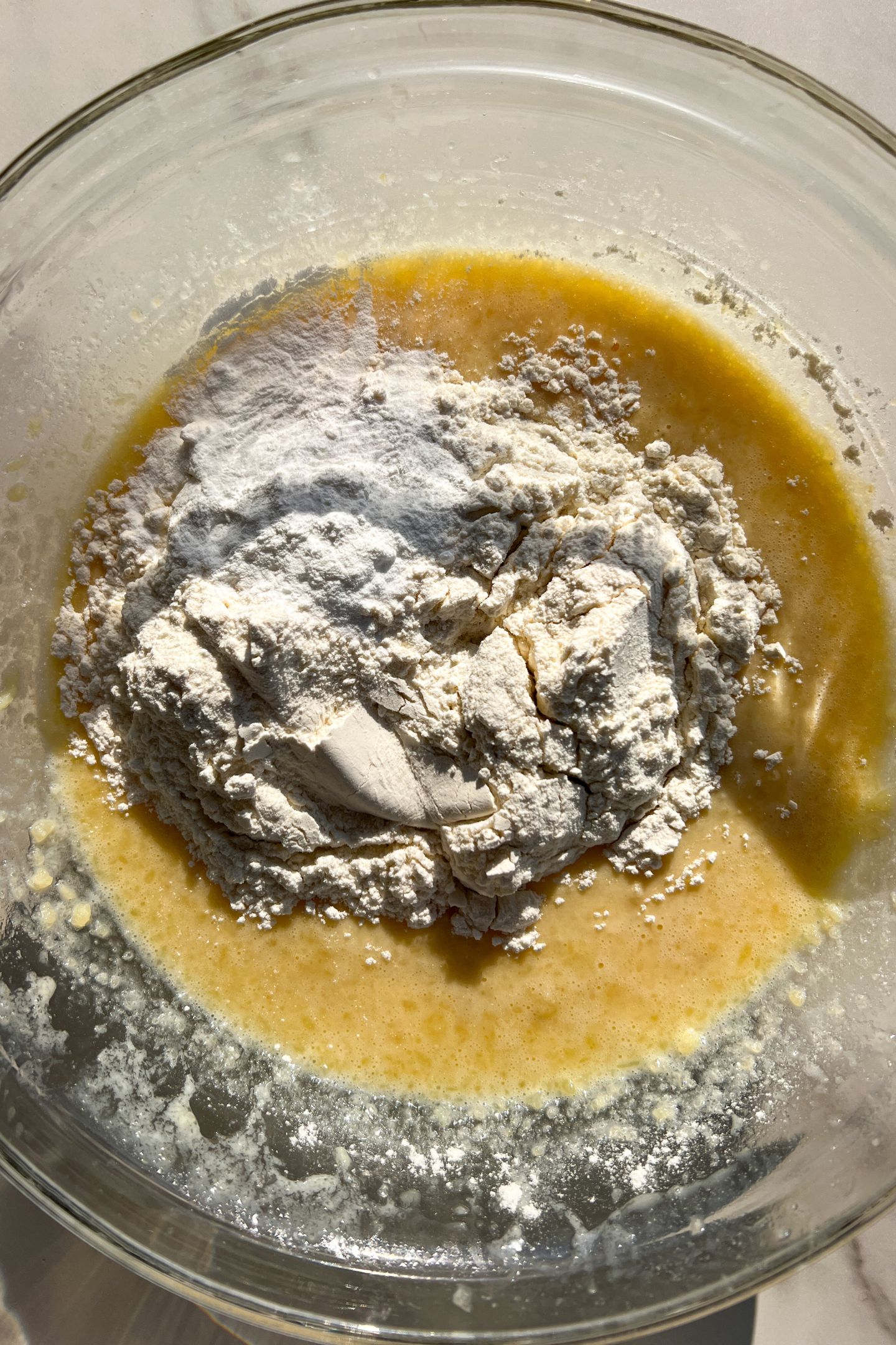 Flour added to the other ingredients.