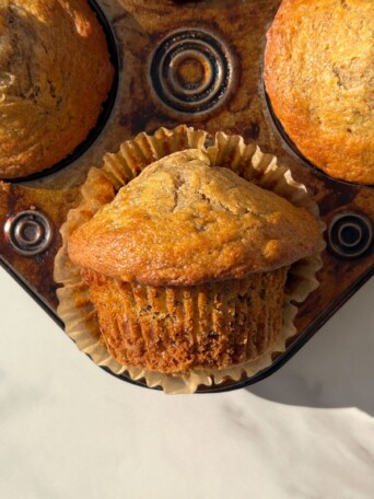 Banana Muffins in the muffin tray.