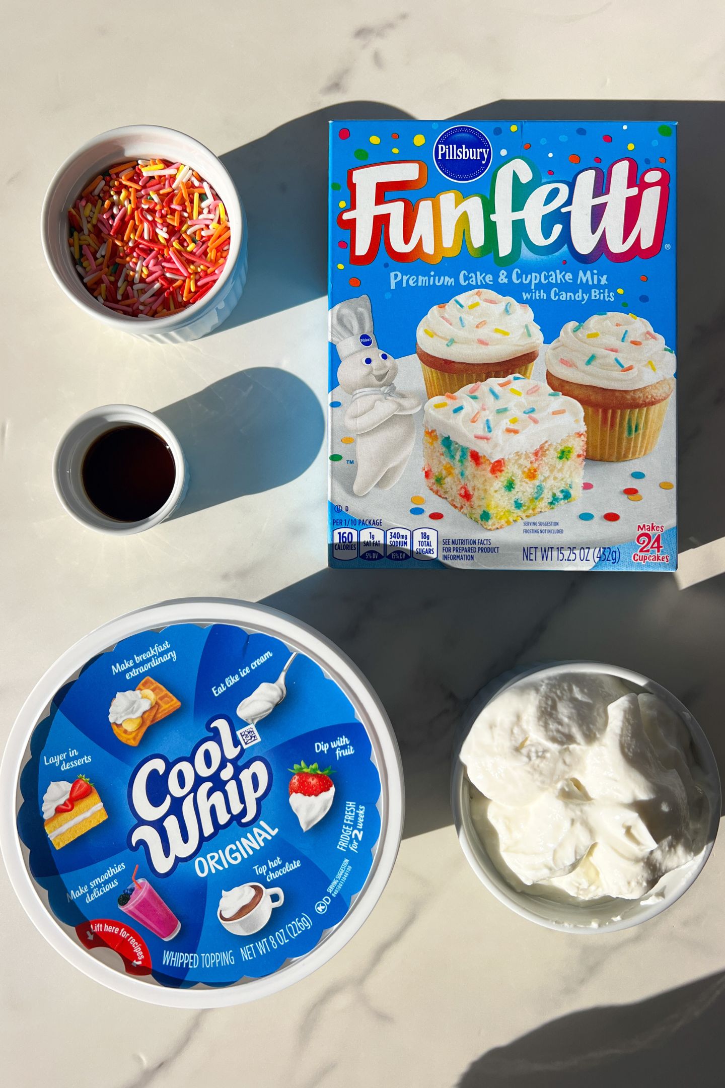 Ingredients measured out to make Funfetti Dip.