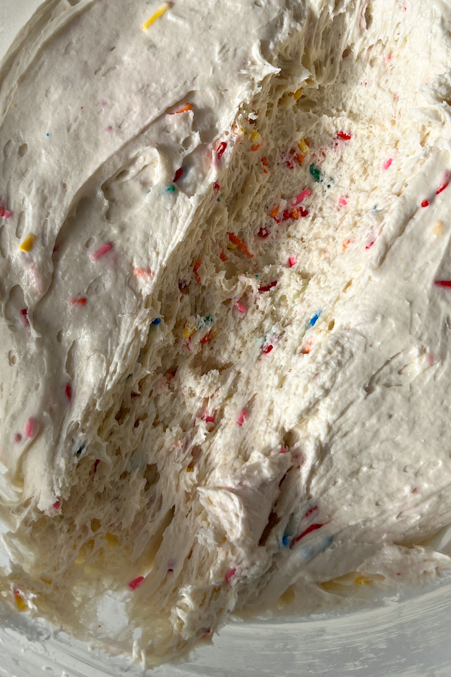 Chilled Cake batter dip in a bowl.