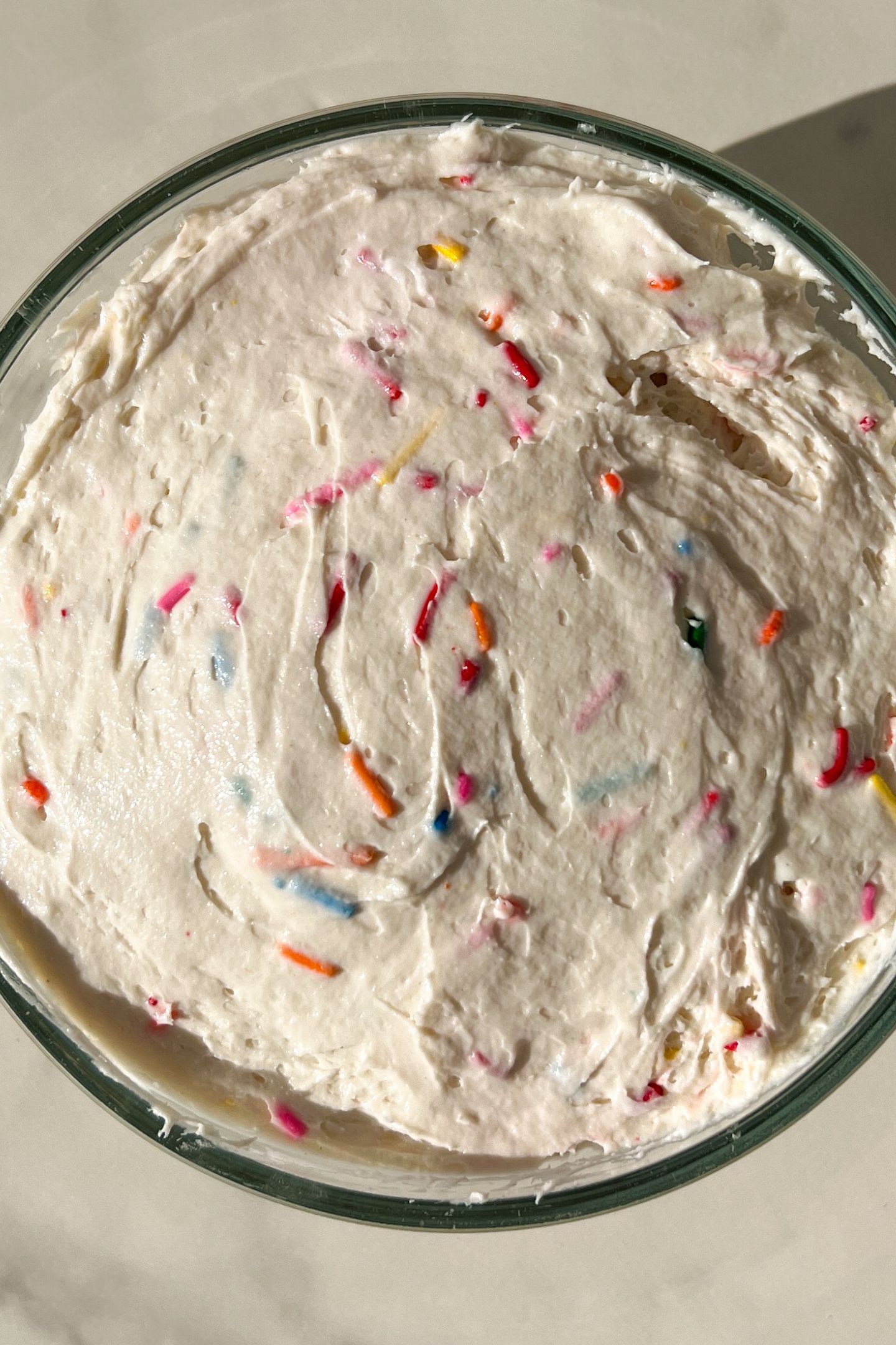 Funfetti Cake Dip transfered to a serving bowl.