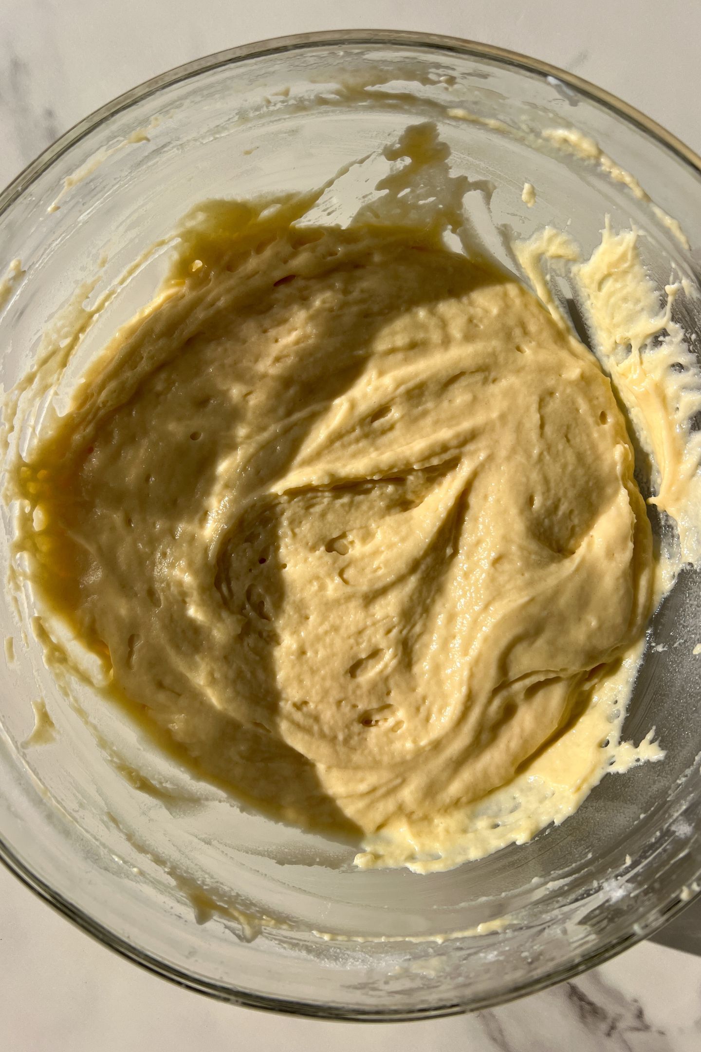 Muffin batter in a bowl.