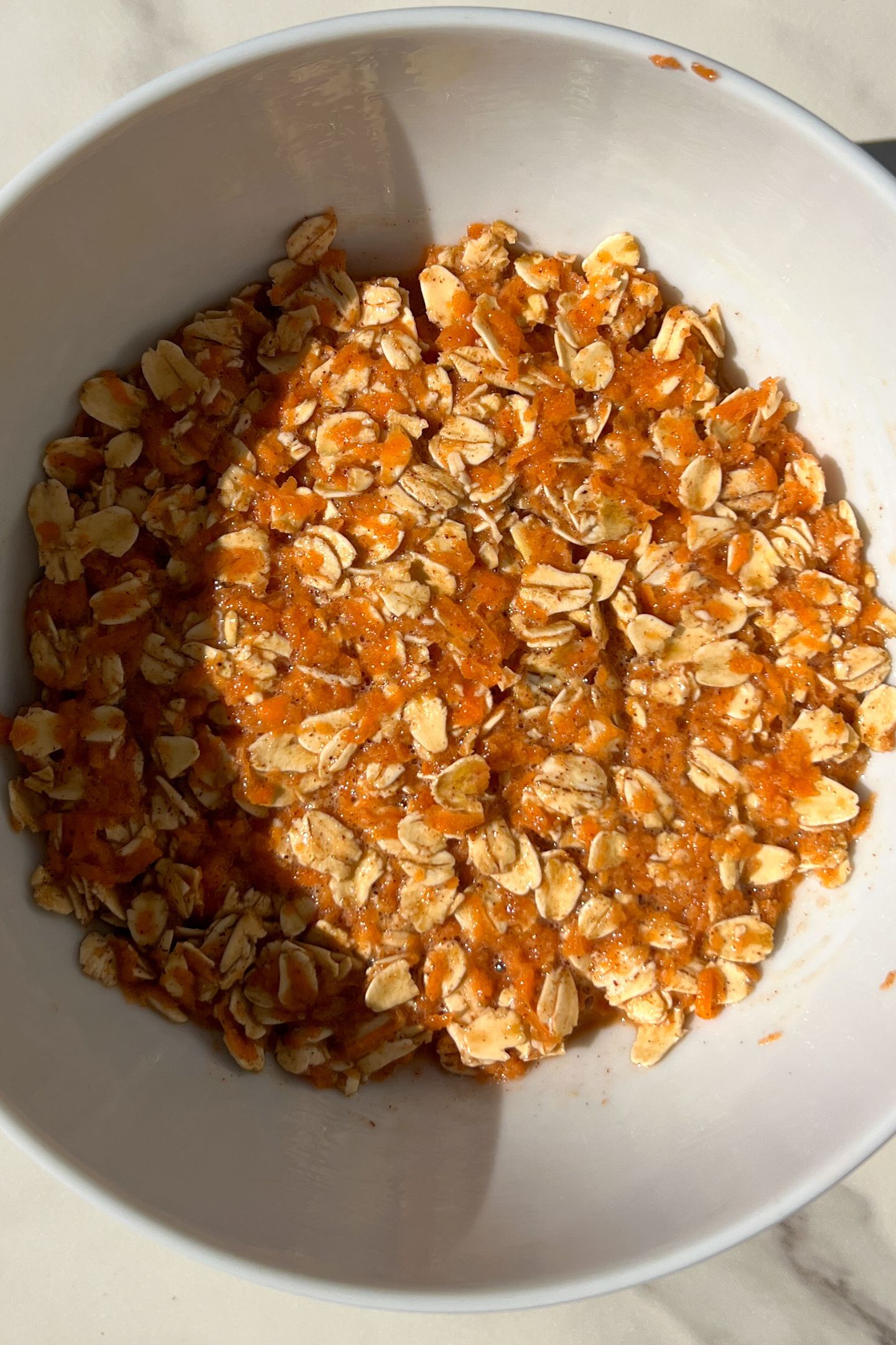 Baked oats batter in dish to be baked in the oven.