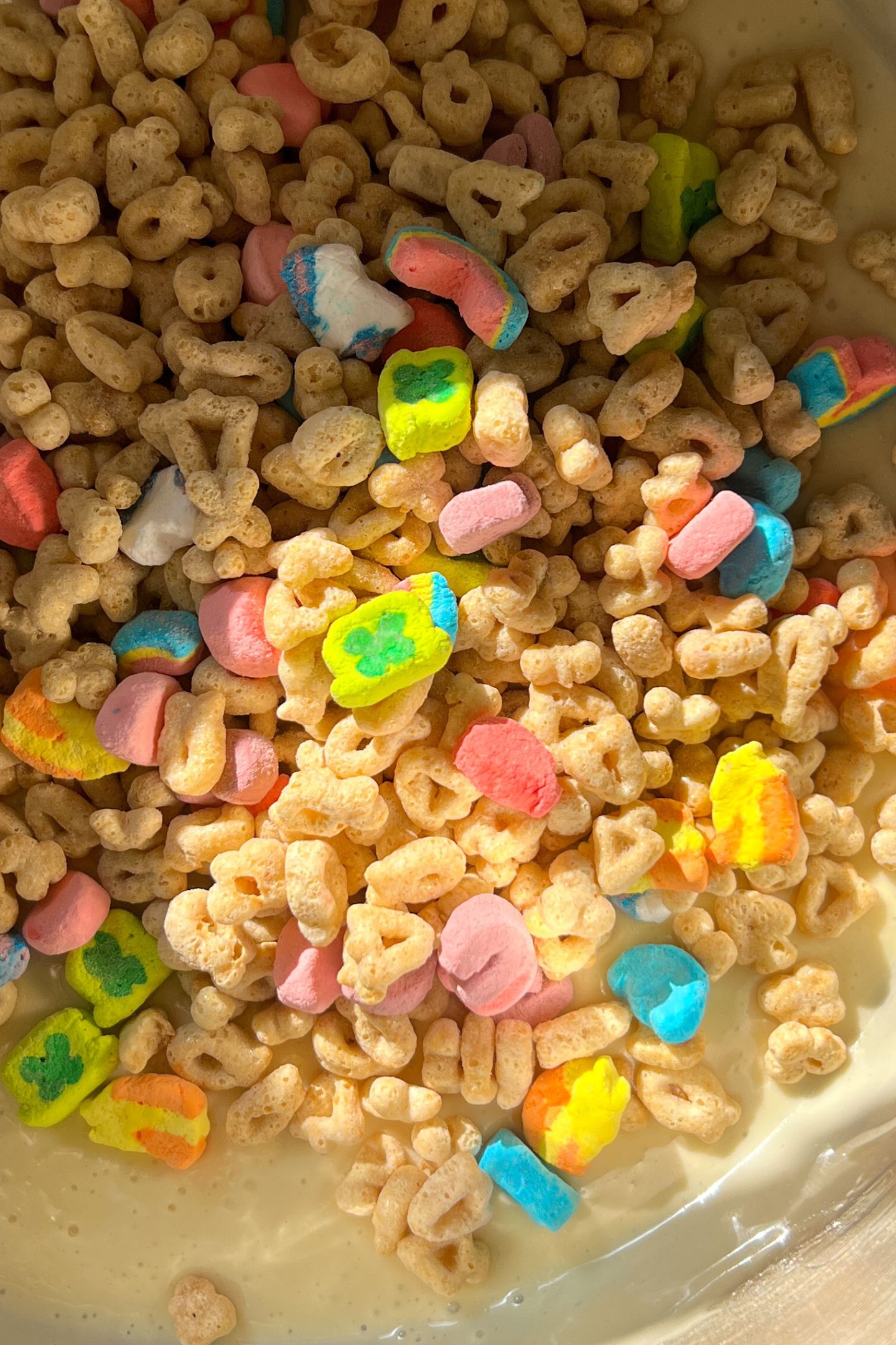 Lucky charms cereal added to the pot.