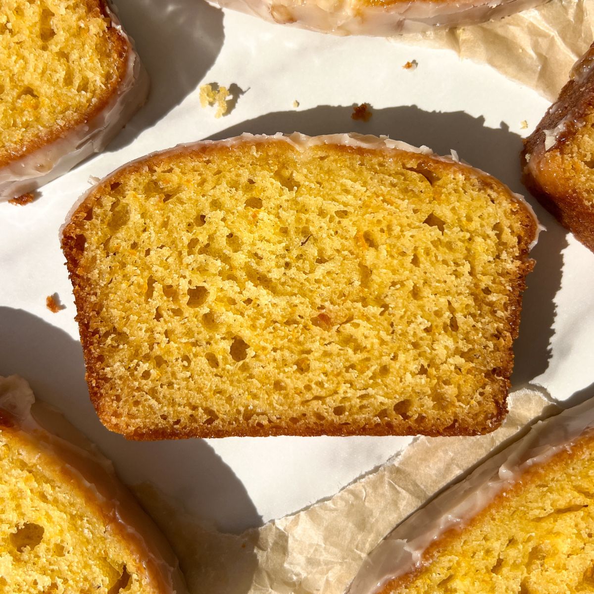 Slices of Orange Loaf Cake with Glaze.