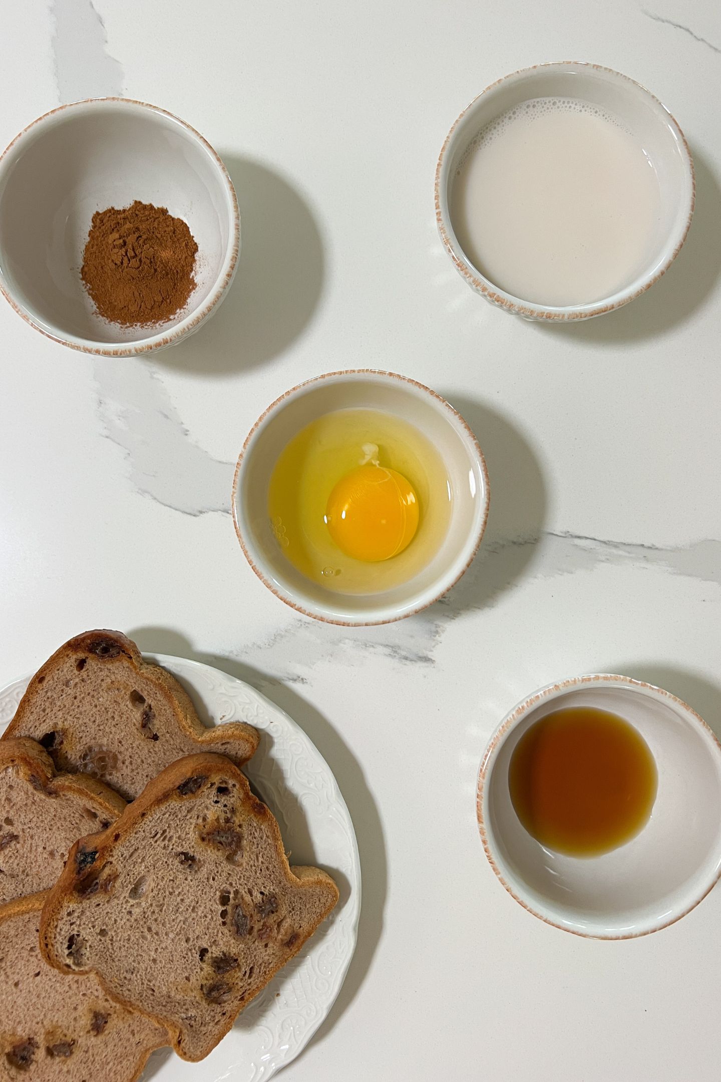 Ingredients measured out to make the gluten free French toast.