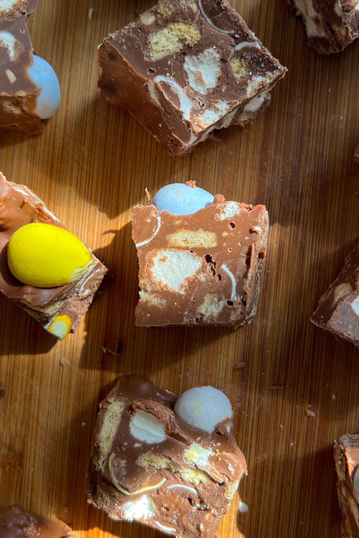 Chunks of Easter Rocky Road on a platter.