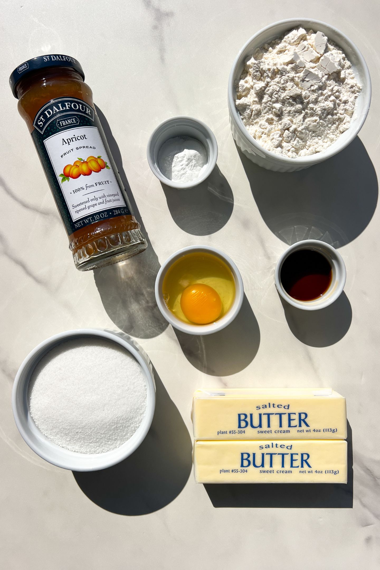 Ingredients measured out to make apricot bars.