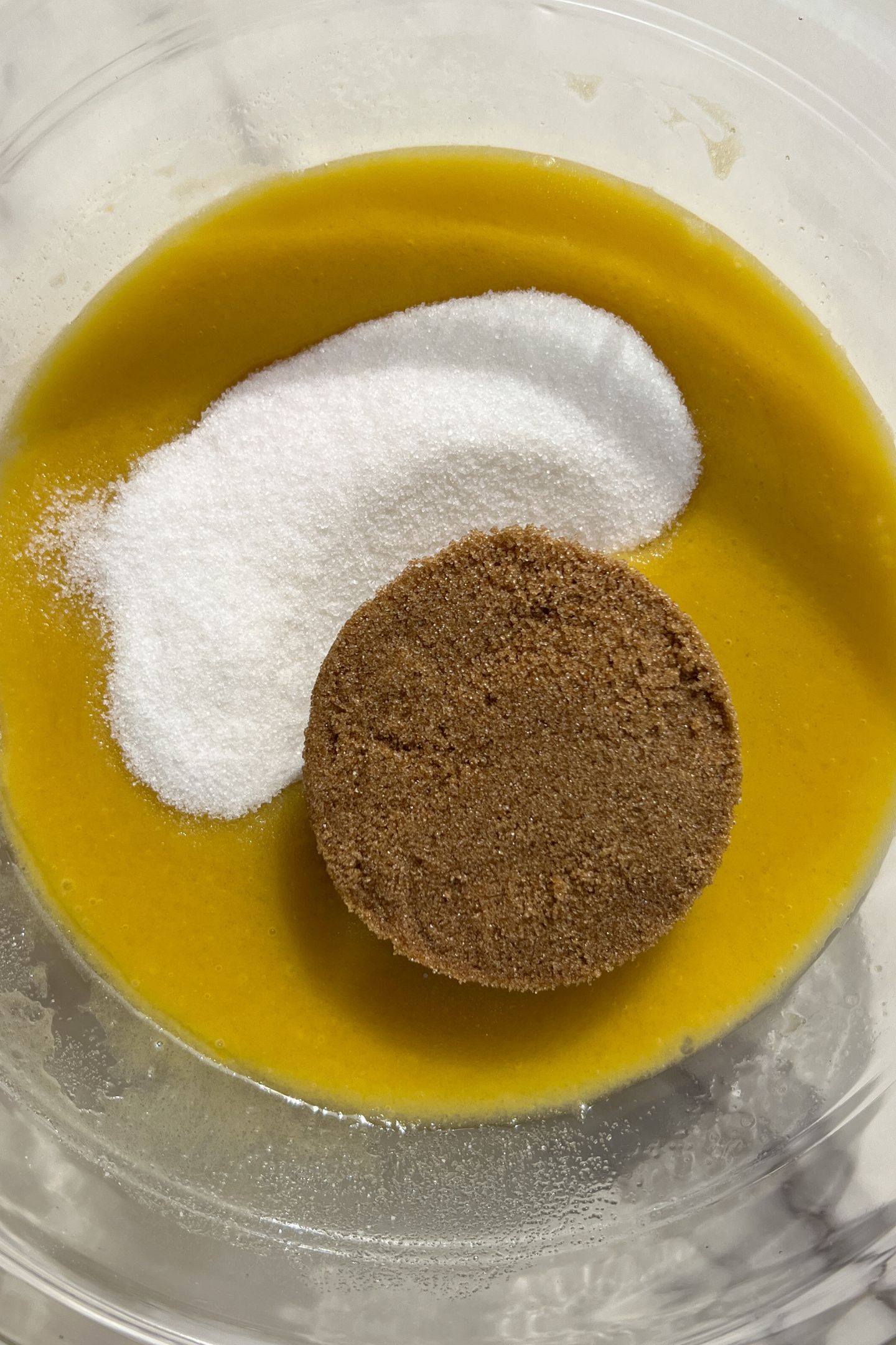 Wet ingredients in mixing bowl.