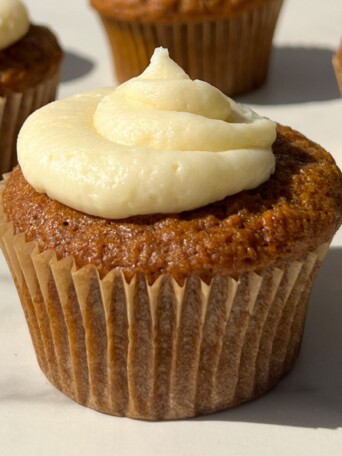 Gluten Free Carrot Cake Cupcake with Frosting.