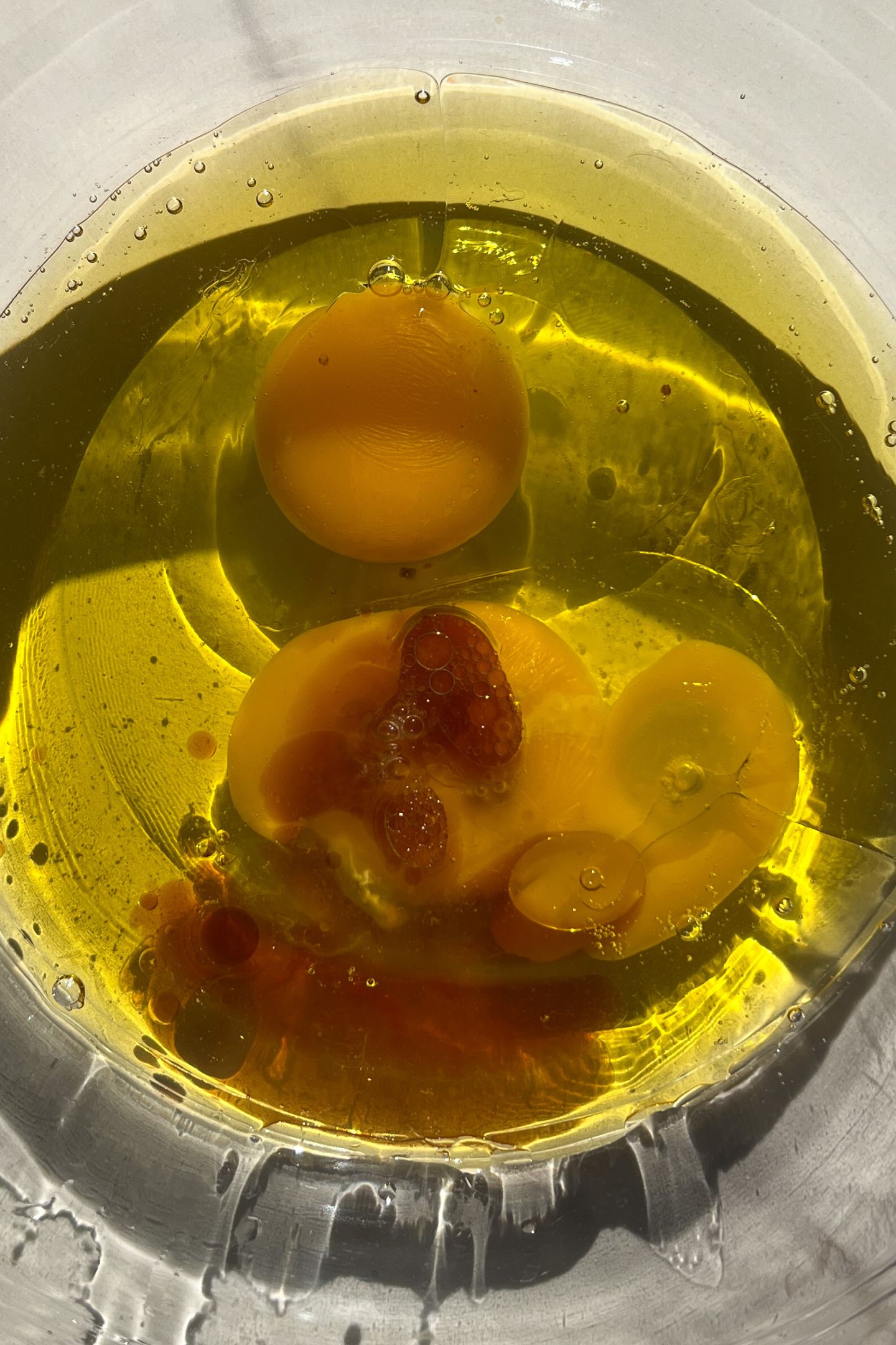Wet ingredients in a mixing bowl.