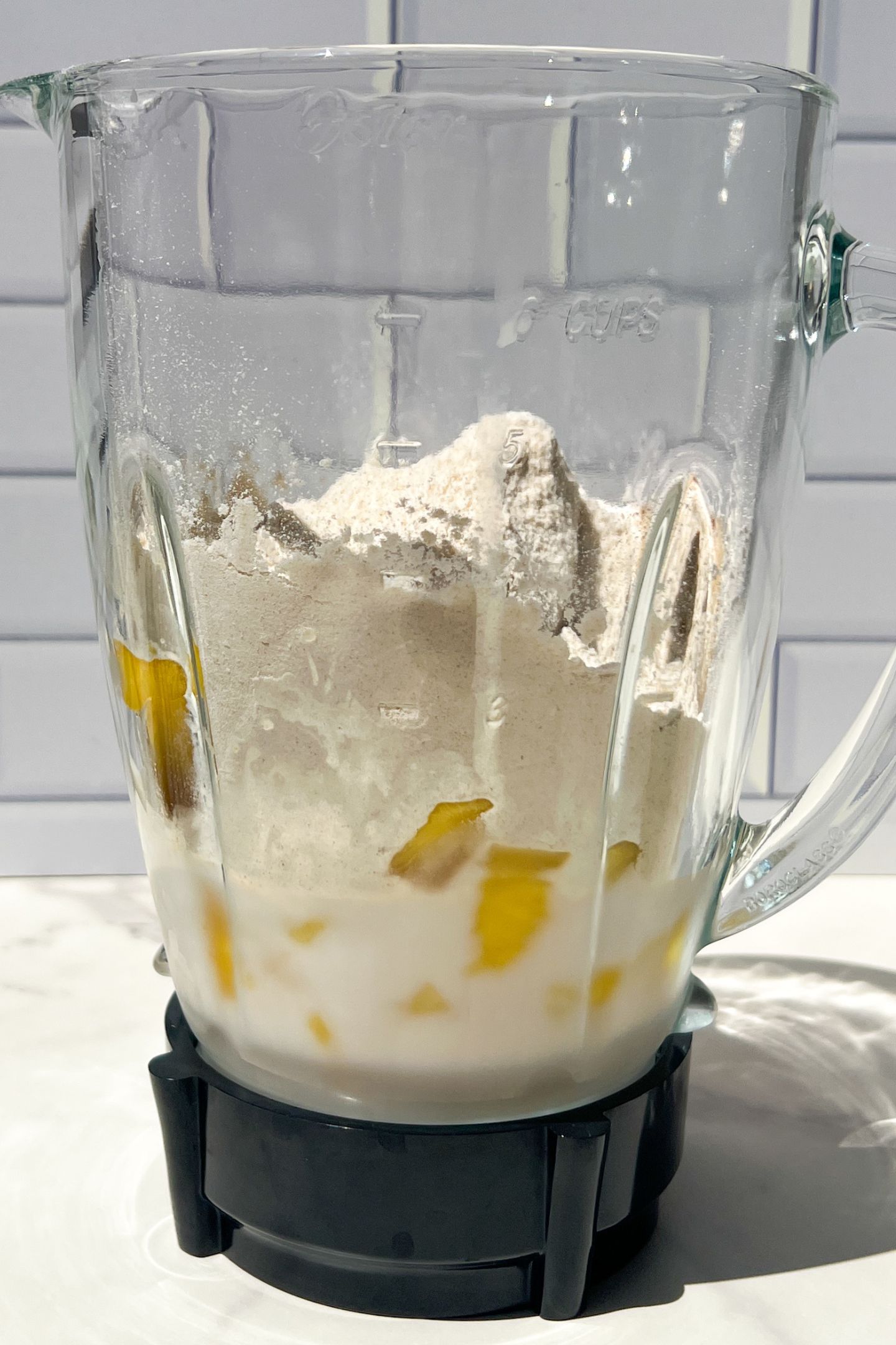 All ingredients in the blender before blended.
