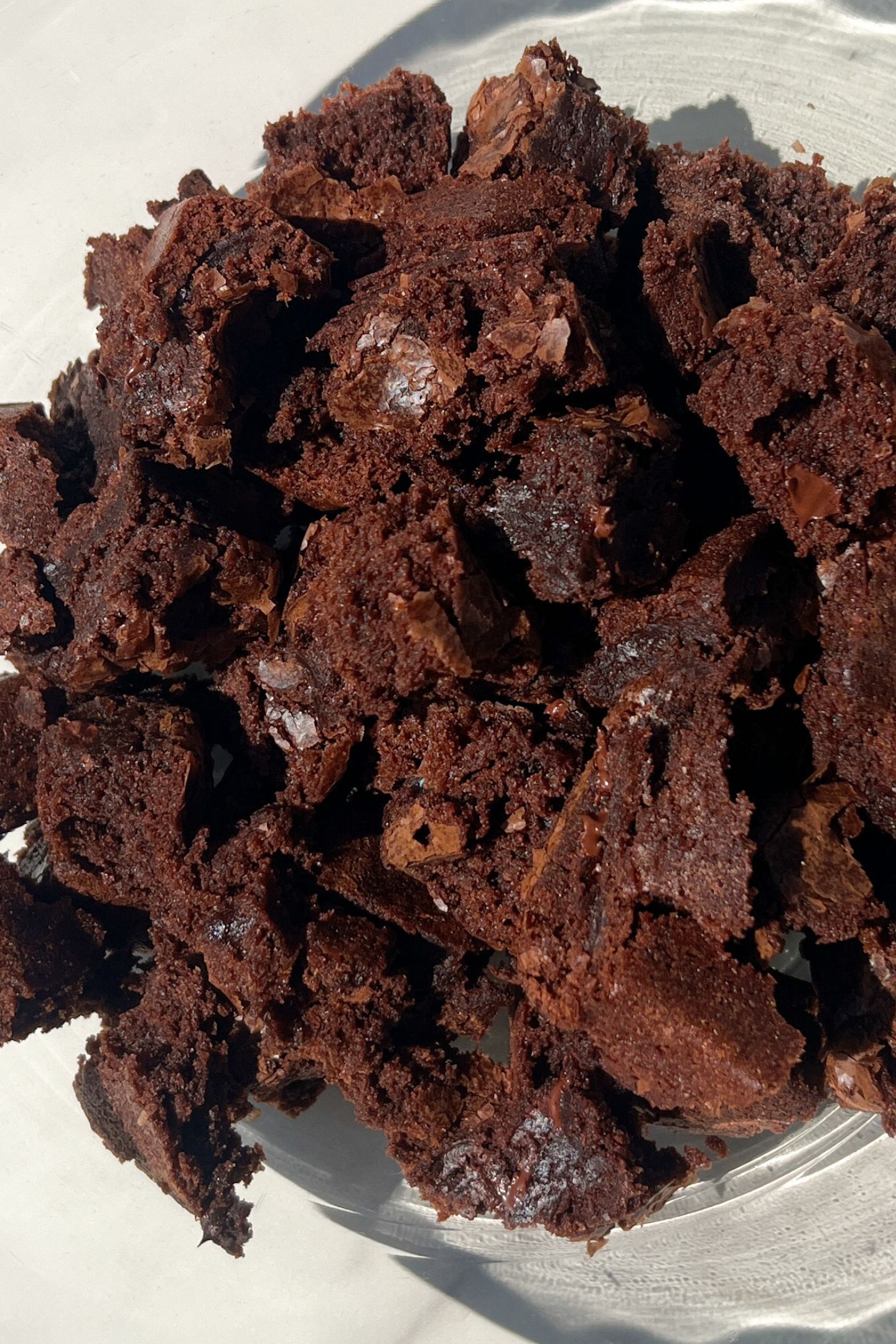 Brownie pieces in a mixing bowl.