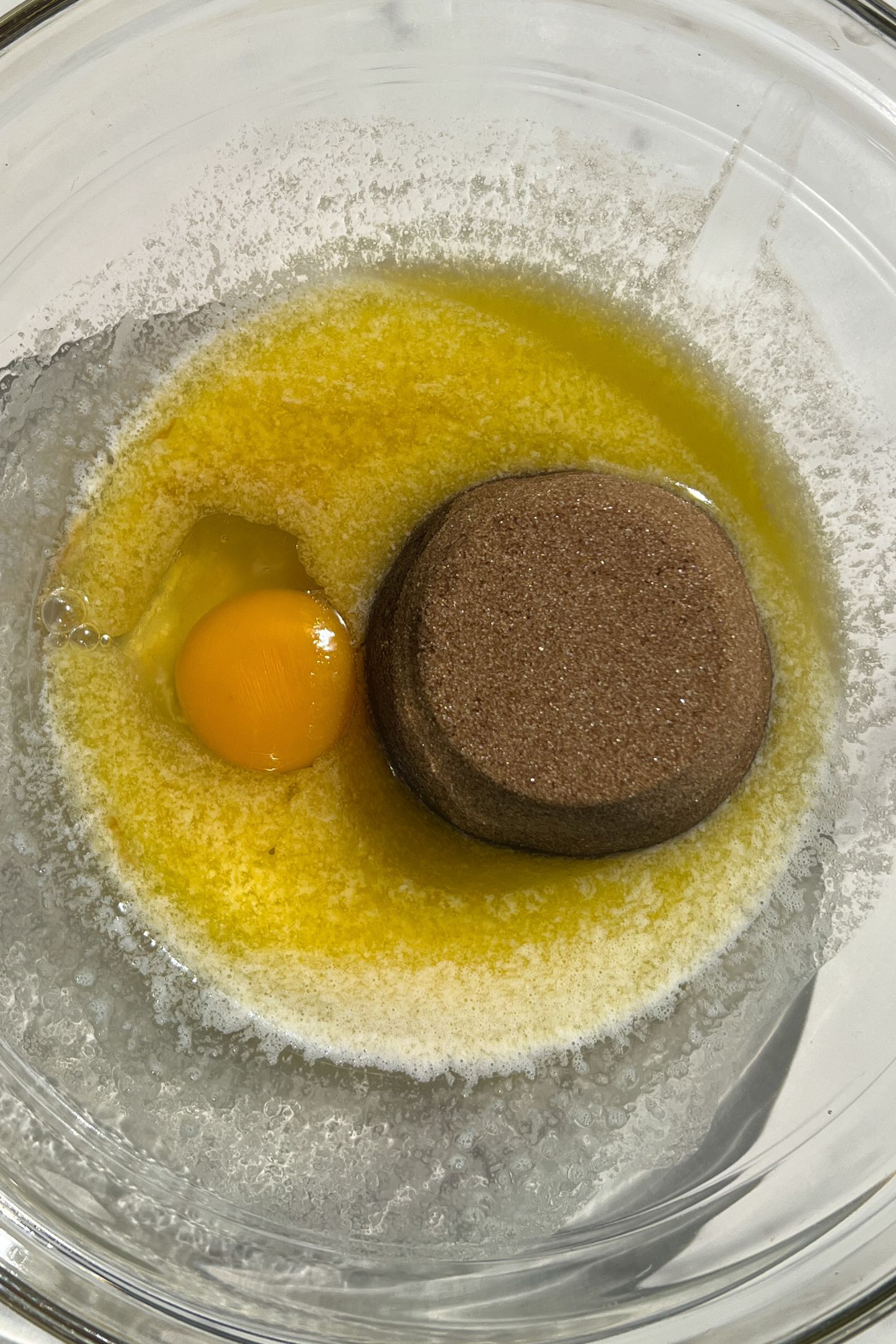 Wet ingredients in a mixing bowl.