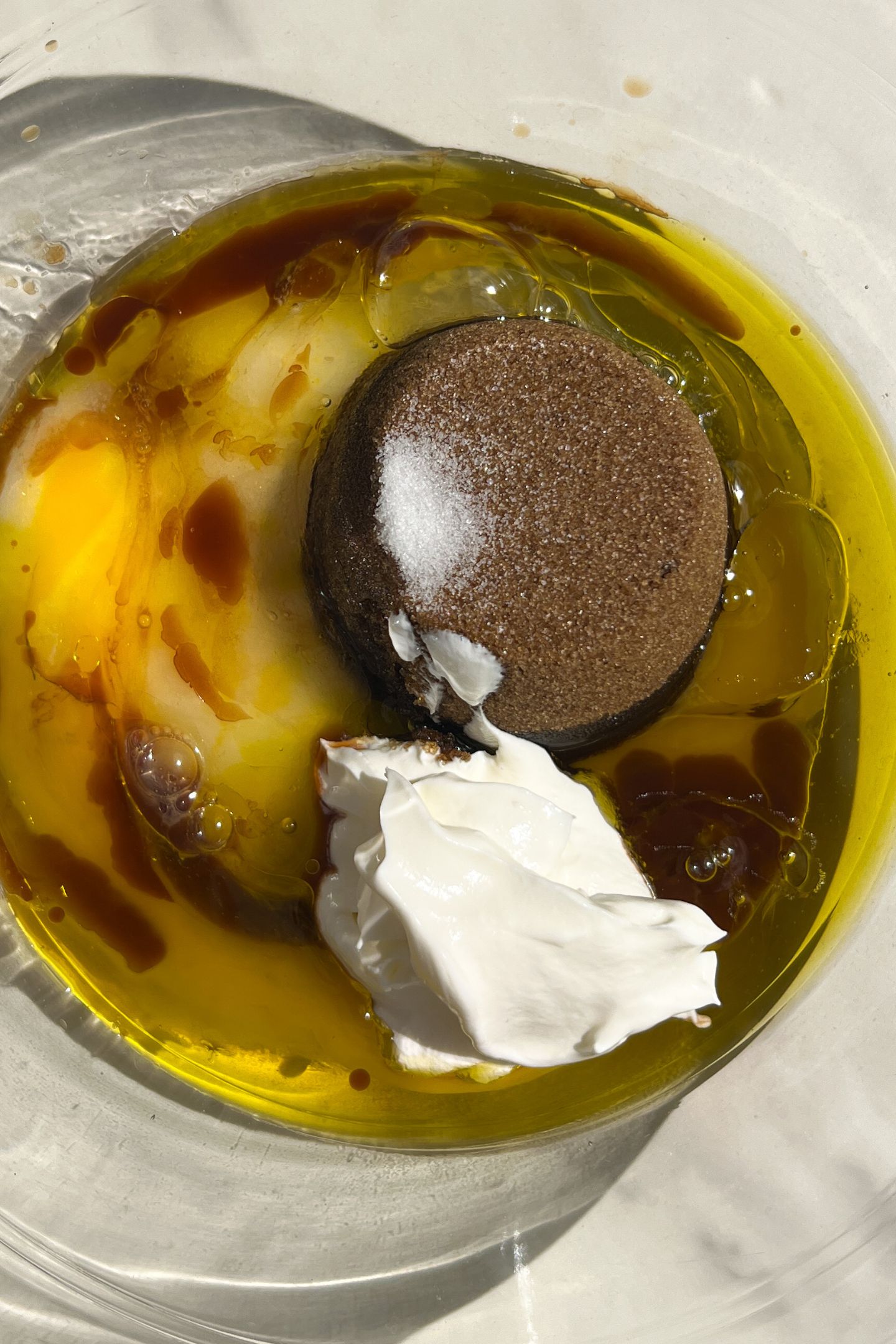 Wet ingredients in a bowl. 