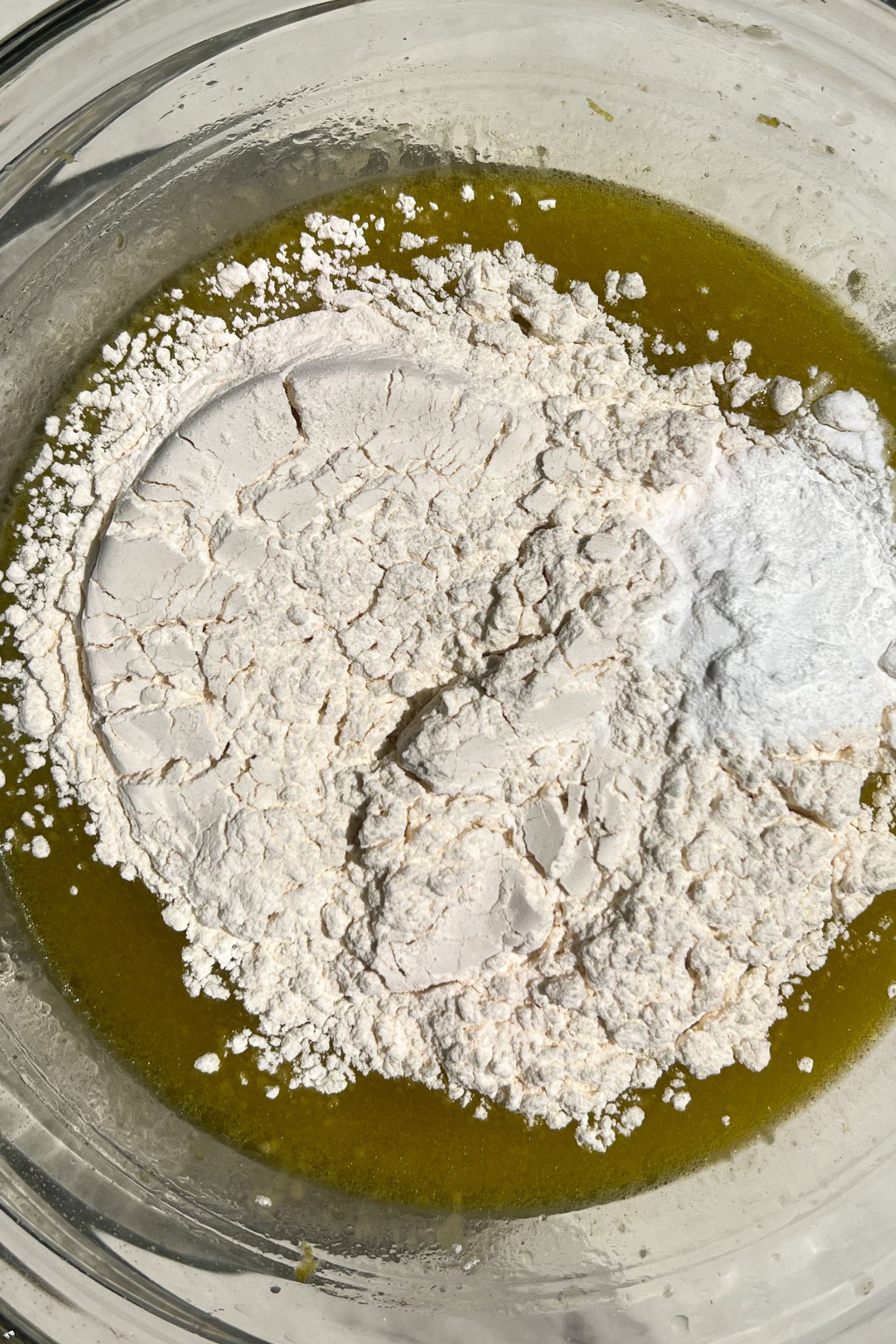Dry ingredients being added to batter.
