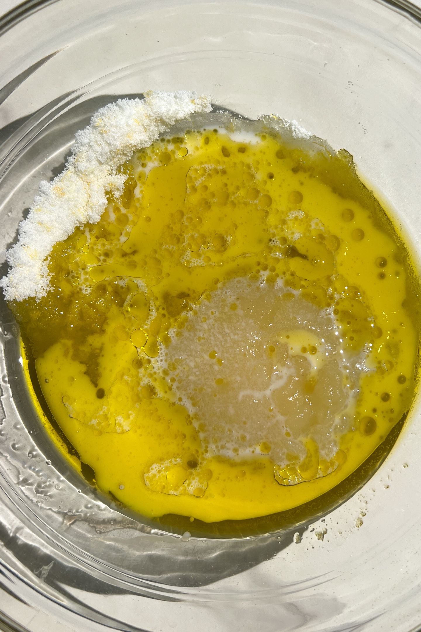Wet ingredients in mixing bowl.