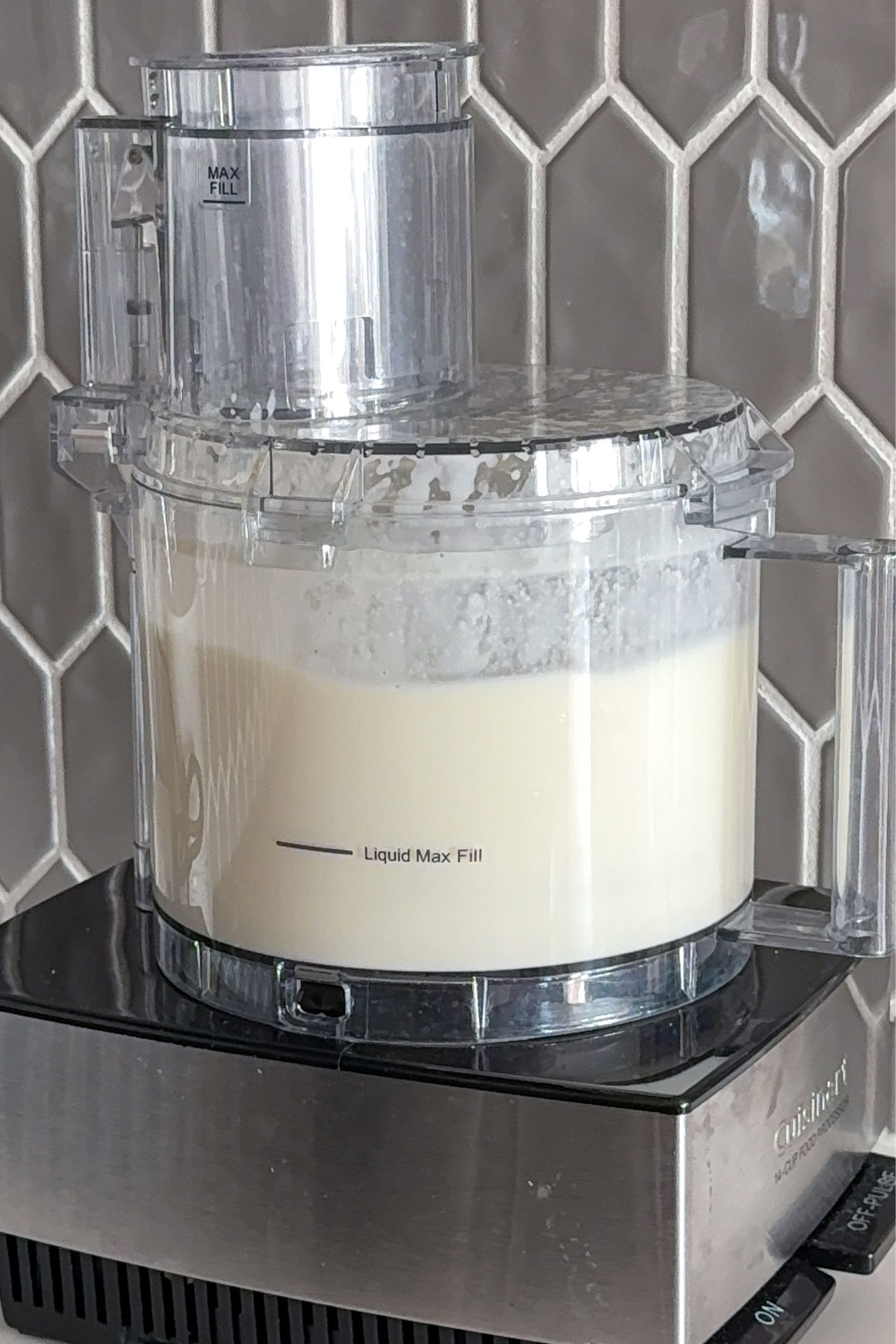 Making Egg White Bites mixture in the food processor.