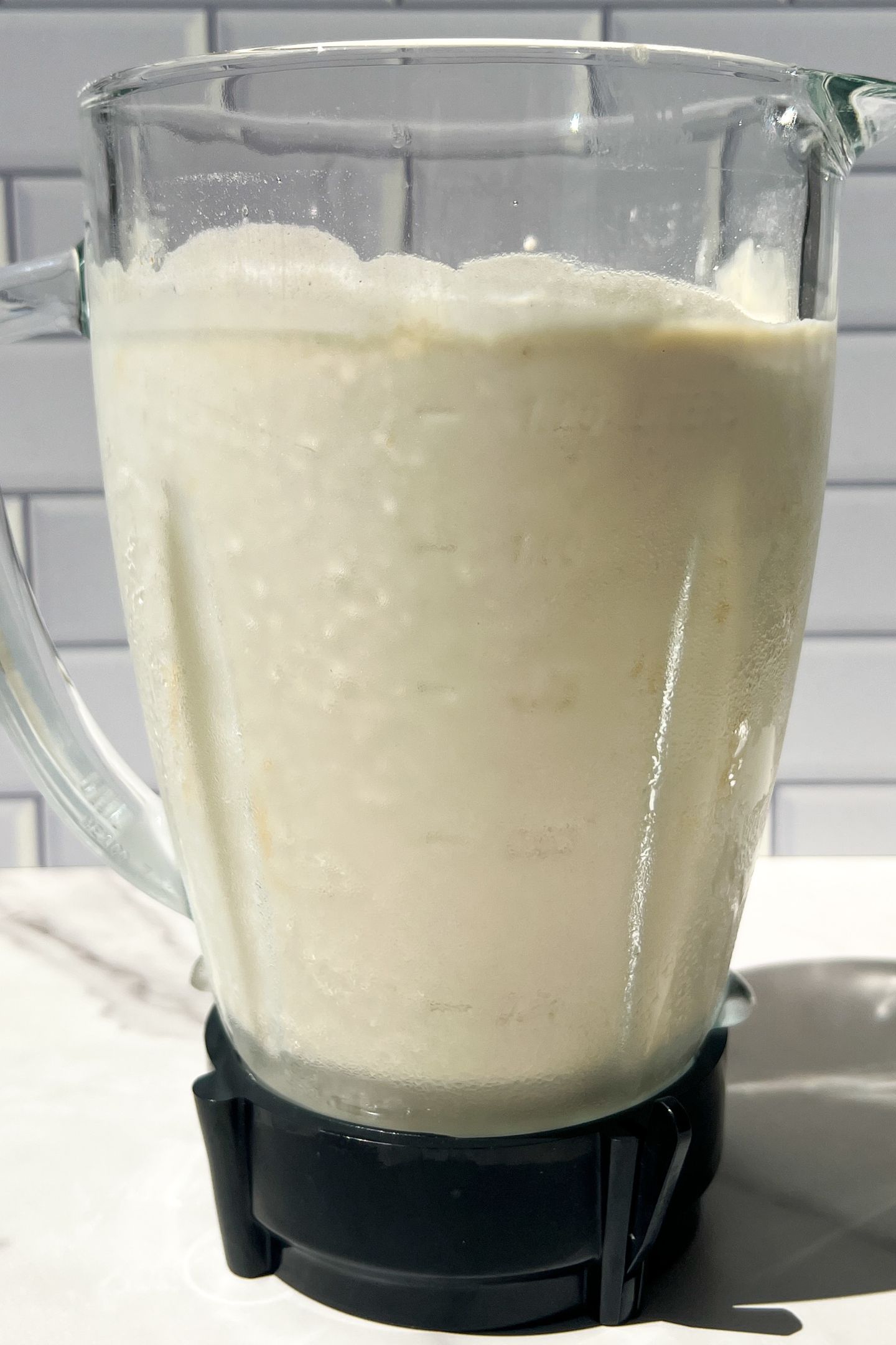 Smoothie blended in blender.
