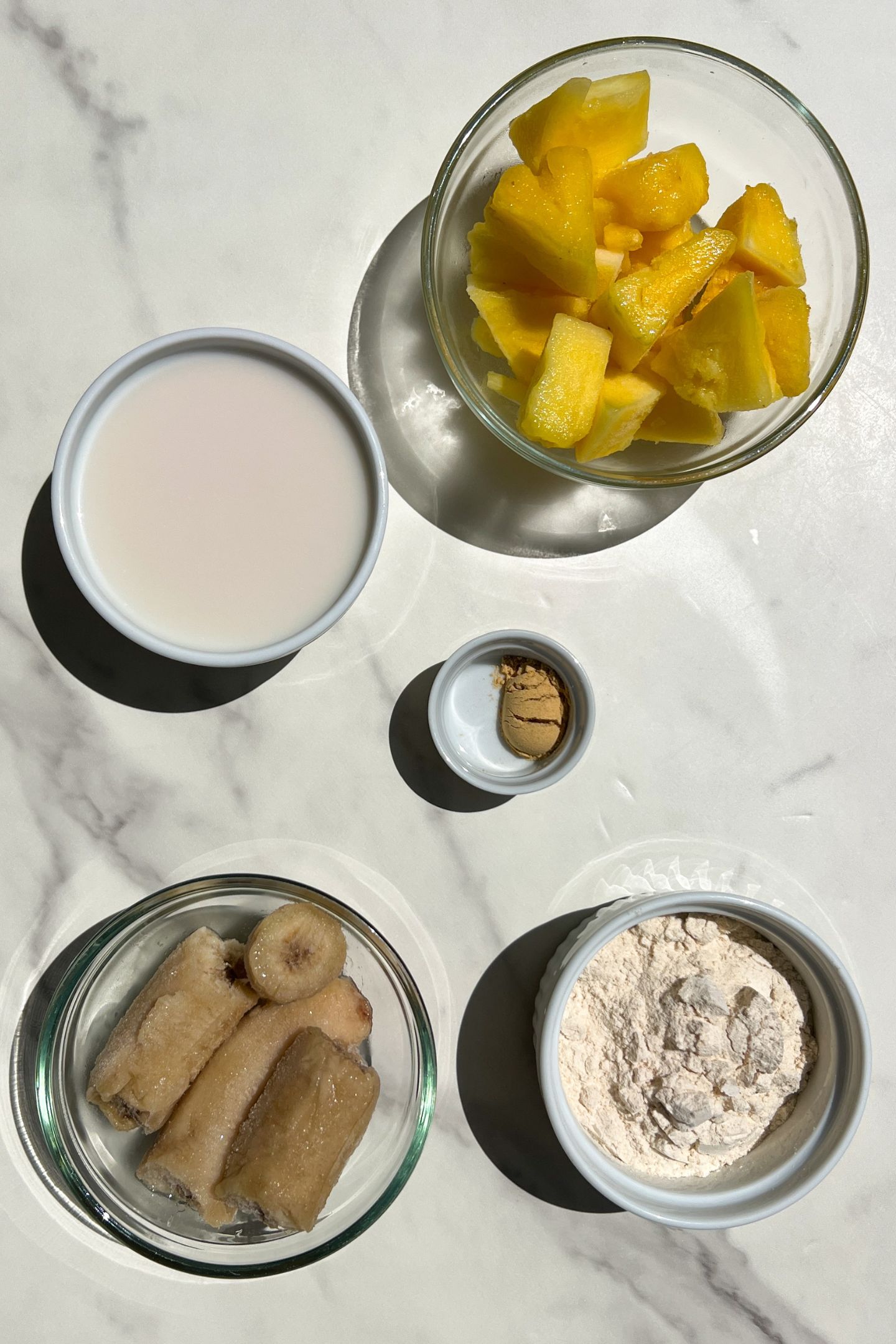 Ingredients measured out to make smoothie.