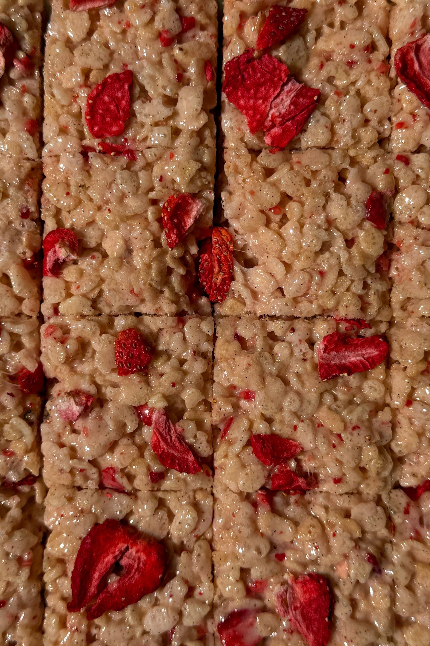 Sliced Strawberry Rice Krispie Treats.