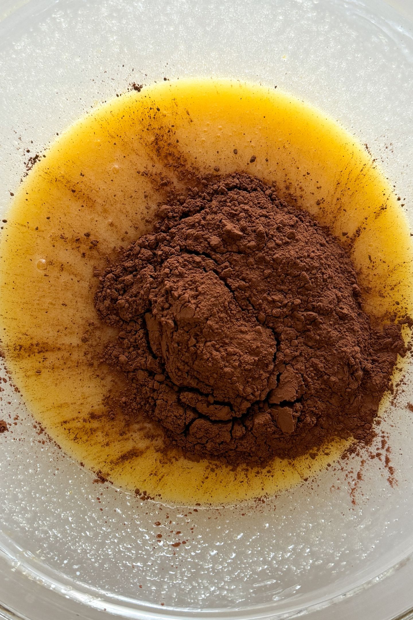 Cocoa Powder added to the wet ingredients.