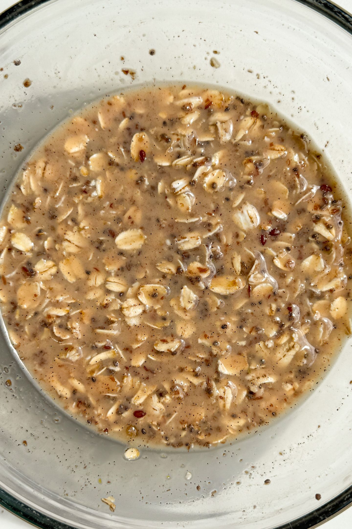 Overnight oats batter in a bowl before soaking overnight.