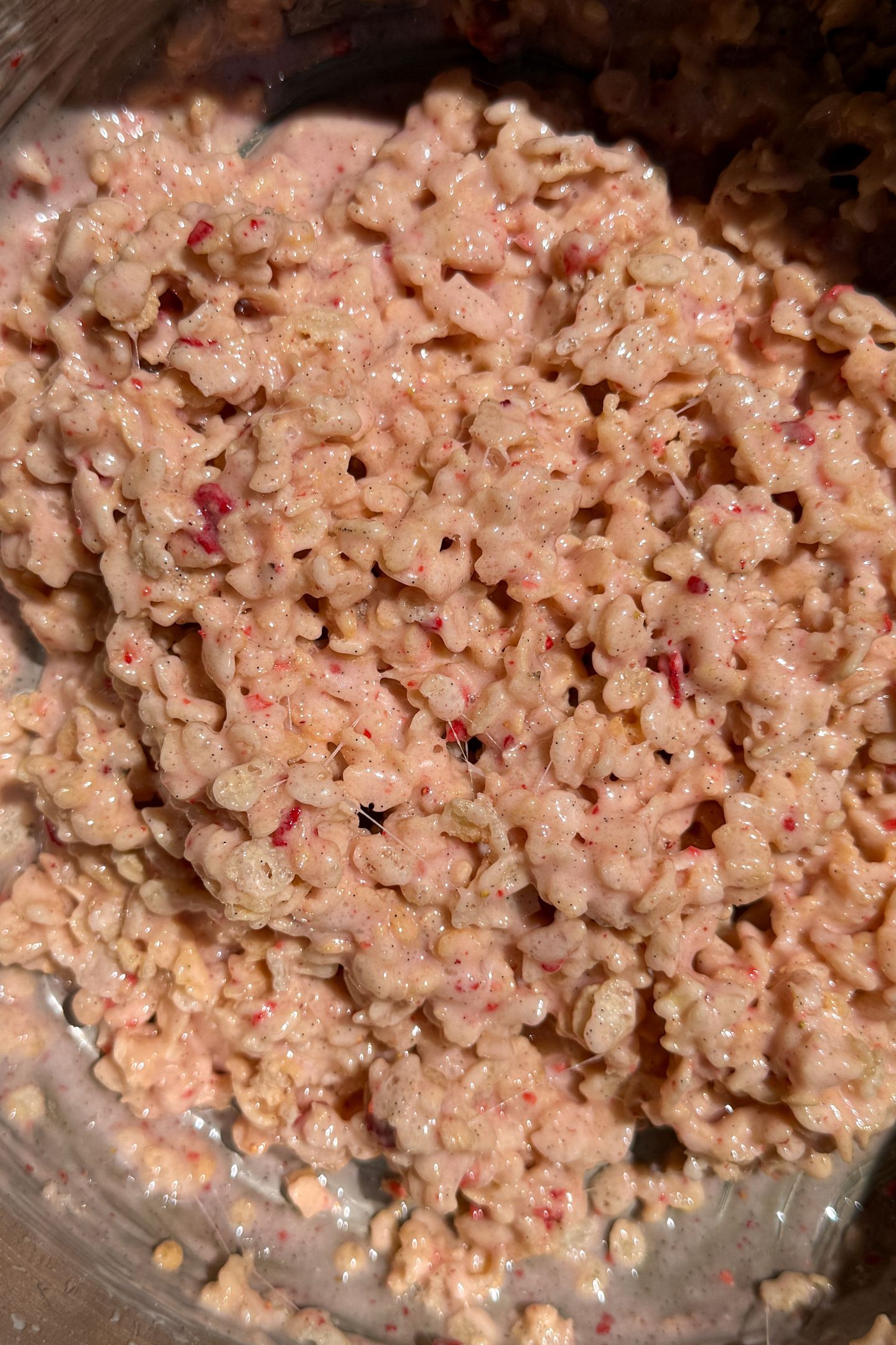 Rice Krispie treat mixture in the pan.