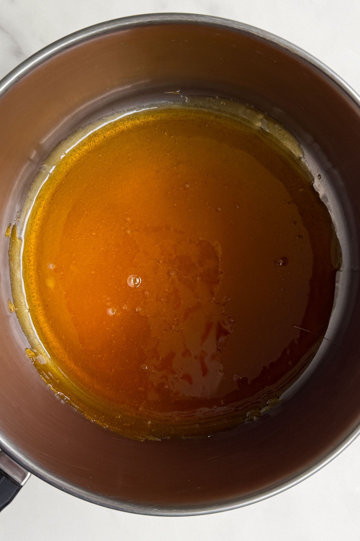 Melted sugar in the pot.