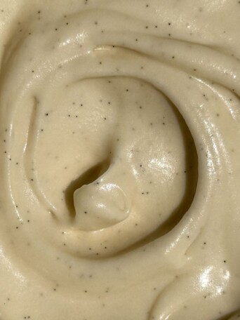 Vanilla frosting made with cream cheese and vanilla bean paste.