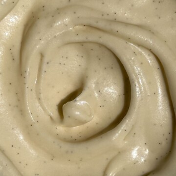 Vanilla frosting made with cream cheese and vanilla bean paste.