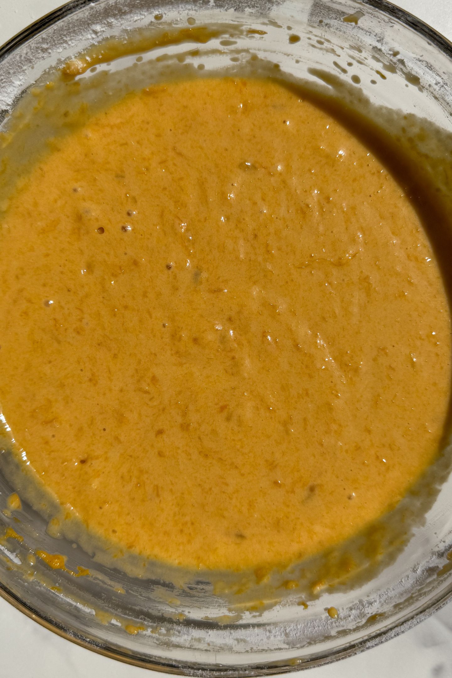 Mixed batter in a bowl.