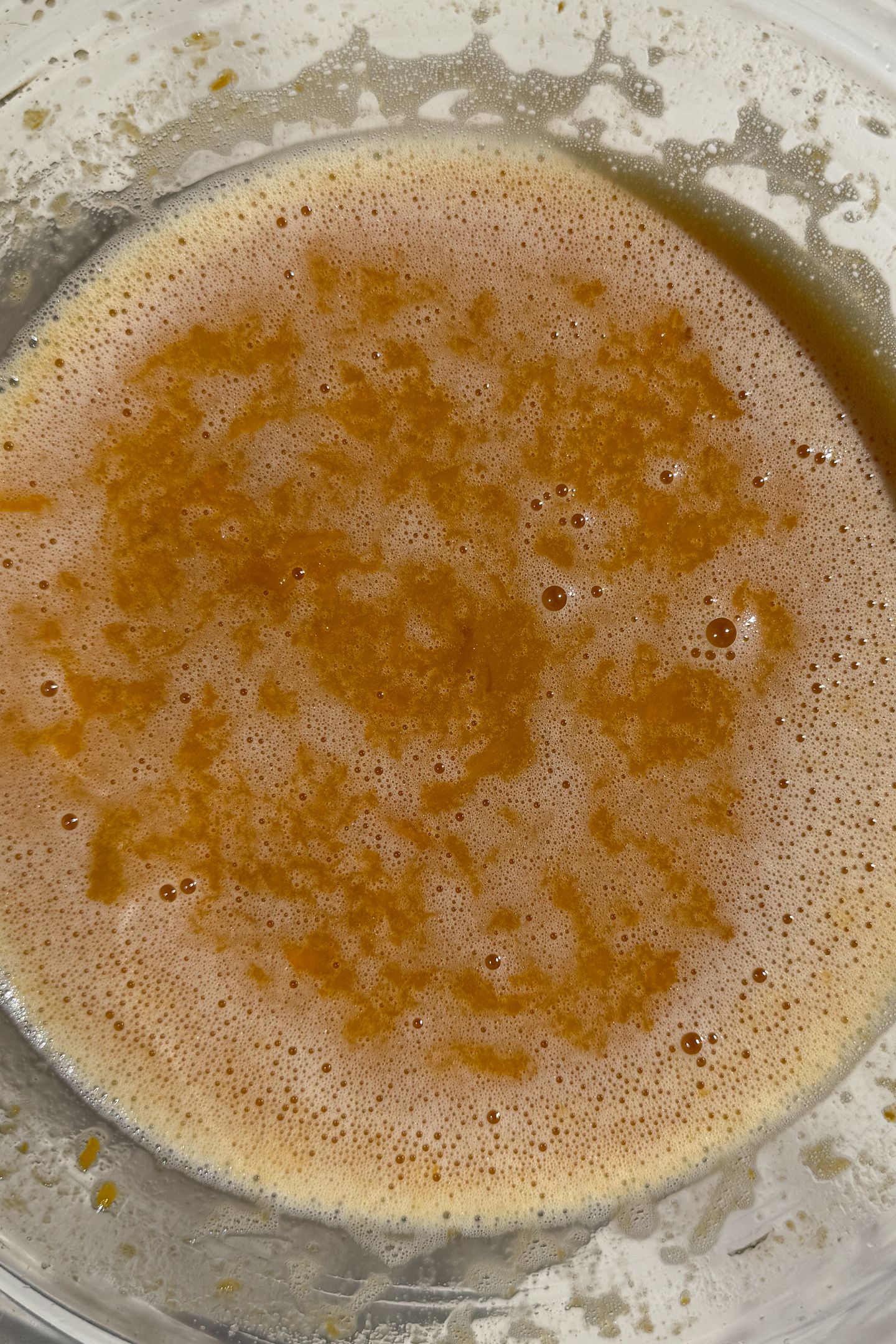 Wet ingredients mixed together in the mixing bowl.