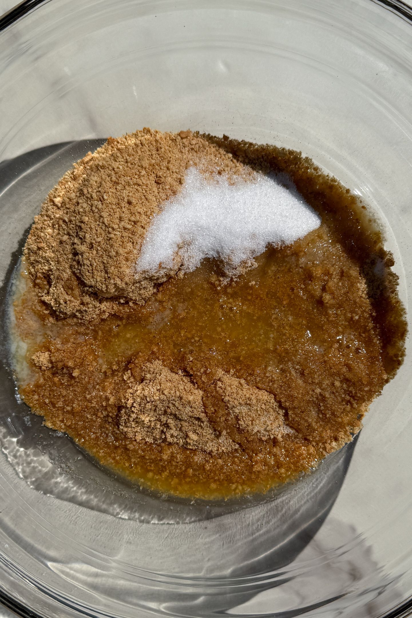 Graham cracker crust ingredients in the bowl.