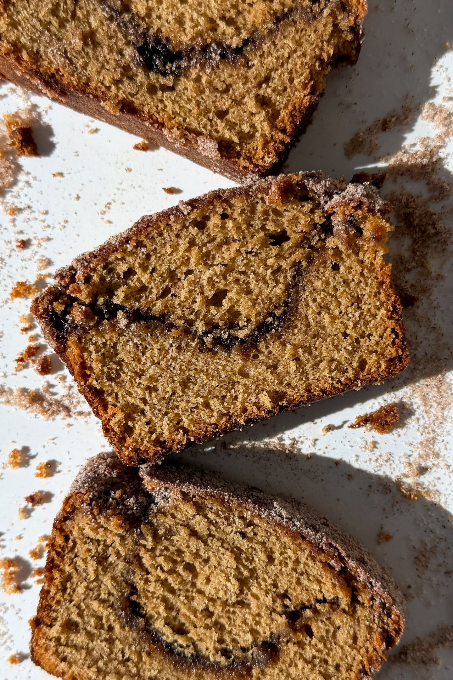 Slices of Apple Cider Donut Bread on a platter.