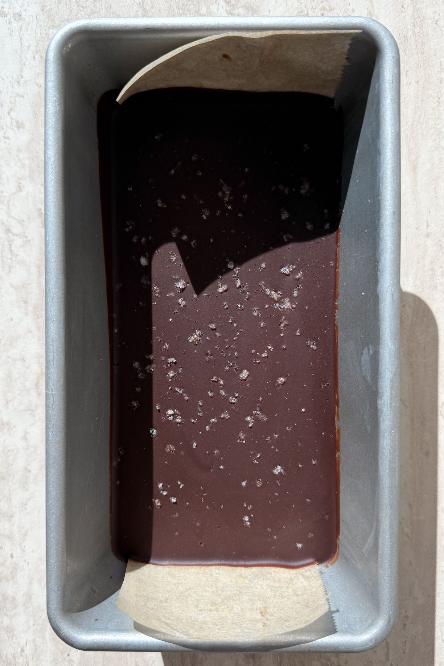 Fudge set in the loaf pan.