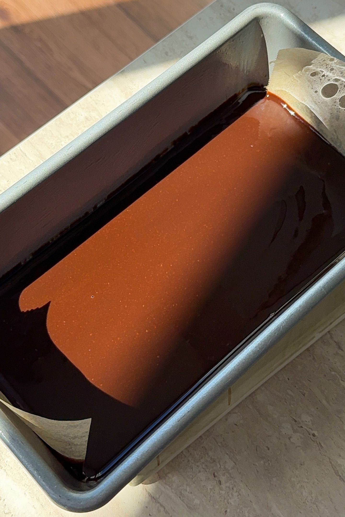 Melted fudge in a loaf pan.