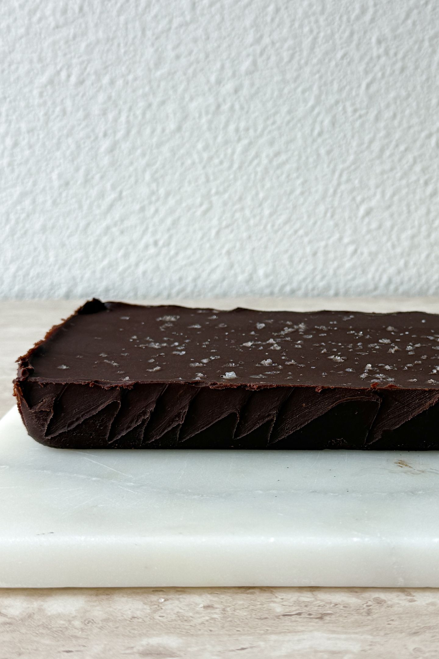 Side view of the set chocolate fudge.