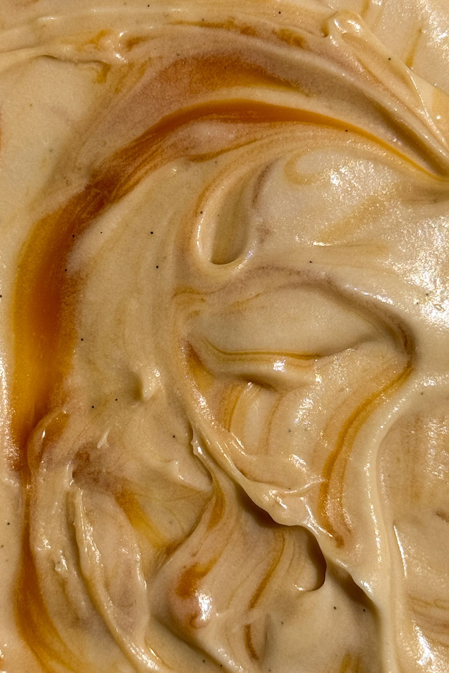 Frosting with salted caramel swirls.