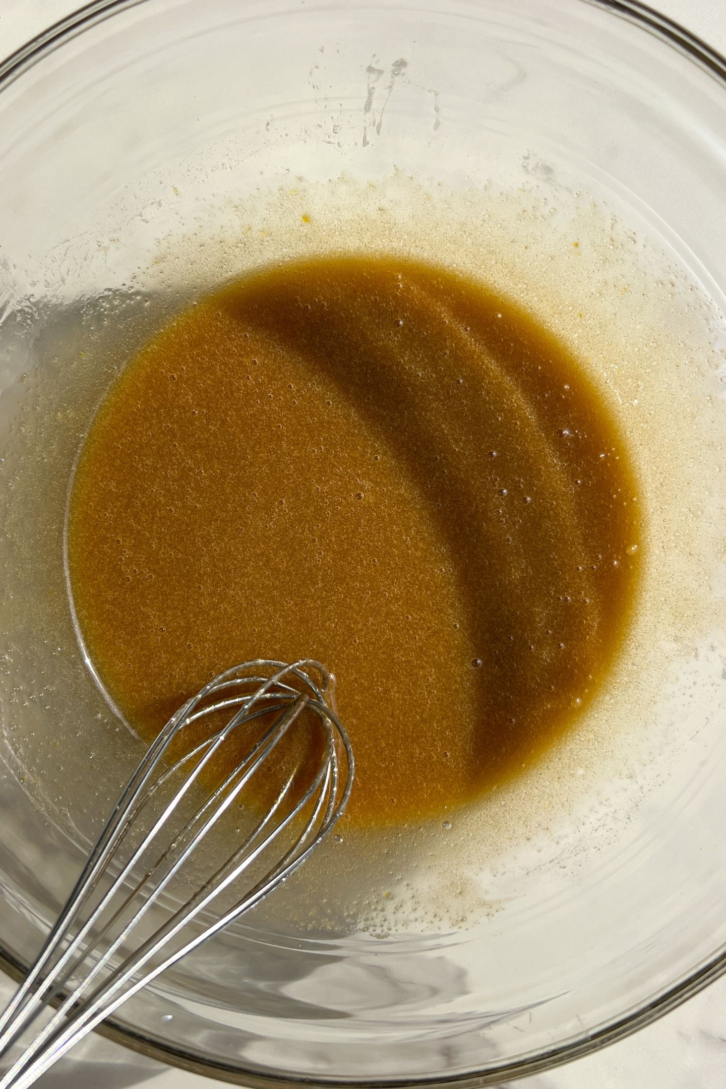 Wet ingredients in a bowl.