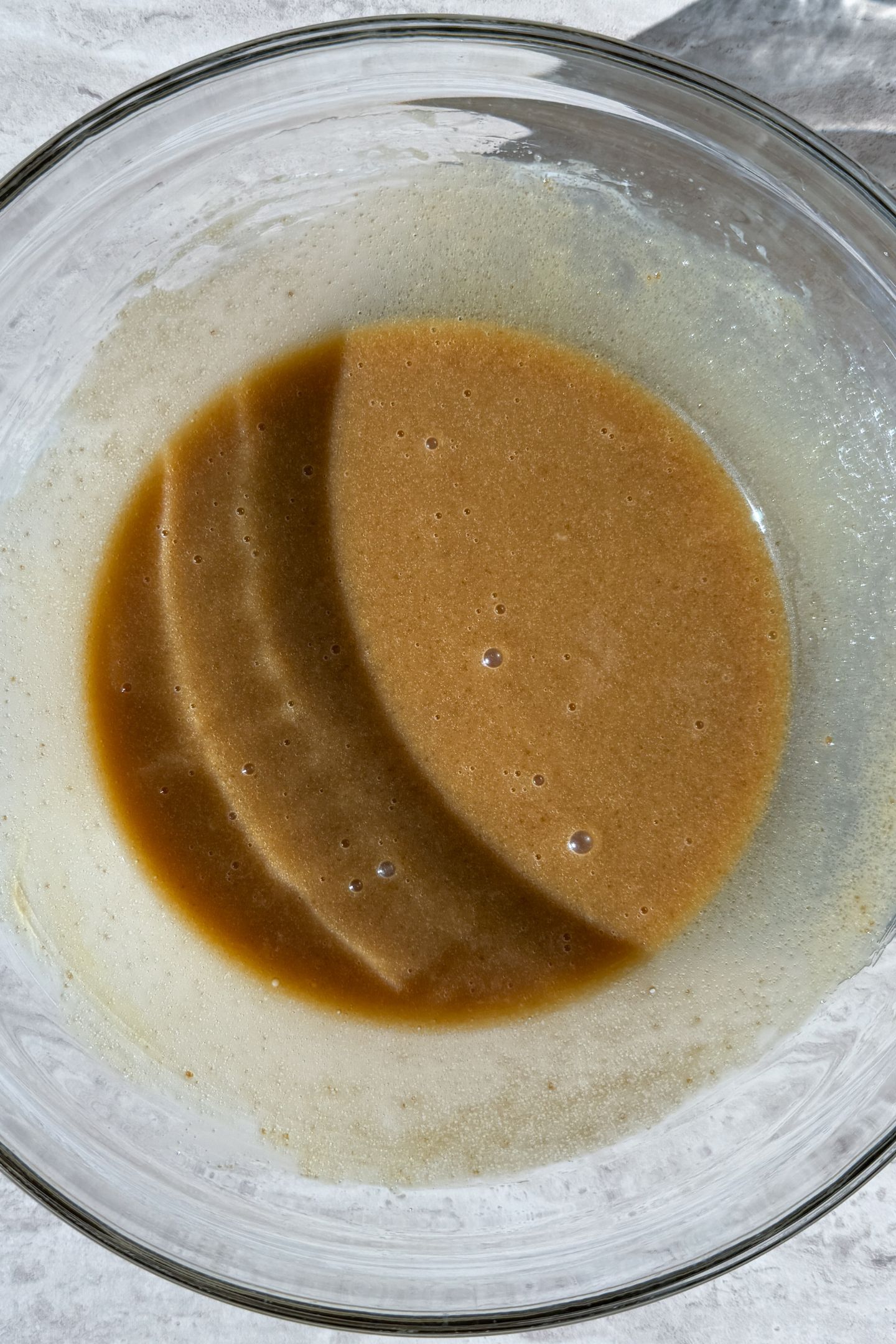 All the wet ingredients mixed together to the mixing bowl.